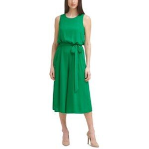 VINCE CAMUTO (Size 14) Green Sleeveless Blouson Cropped Belted Jumpsuit Gaucho